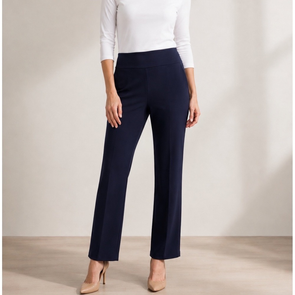 Joseph Ribkoff Pants Size 10 Pull-On Navy Blue Stretch Straight Leg Trousers